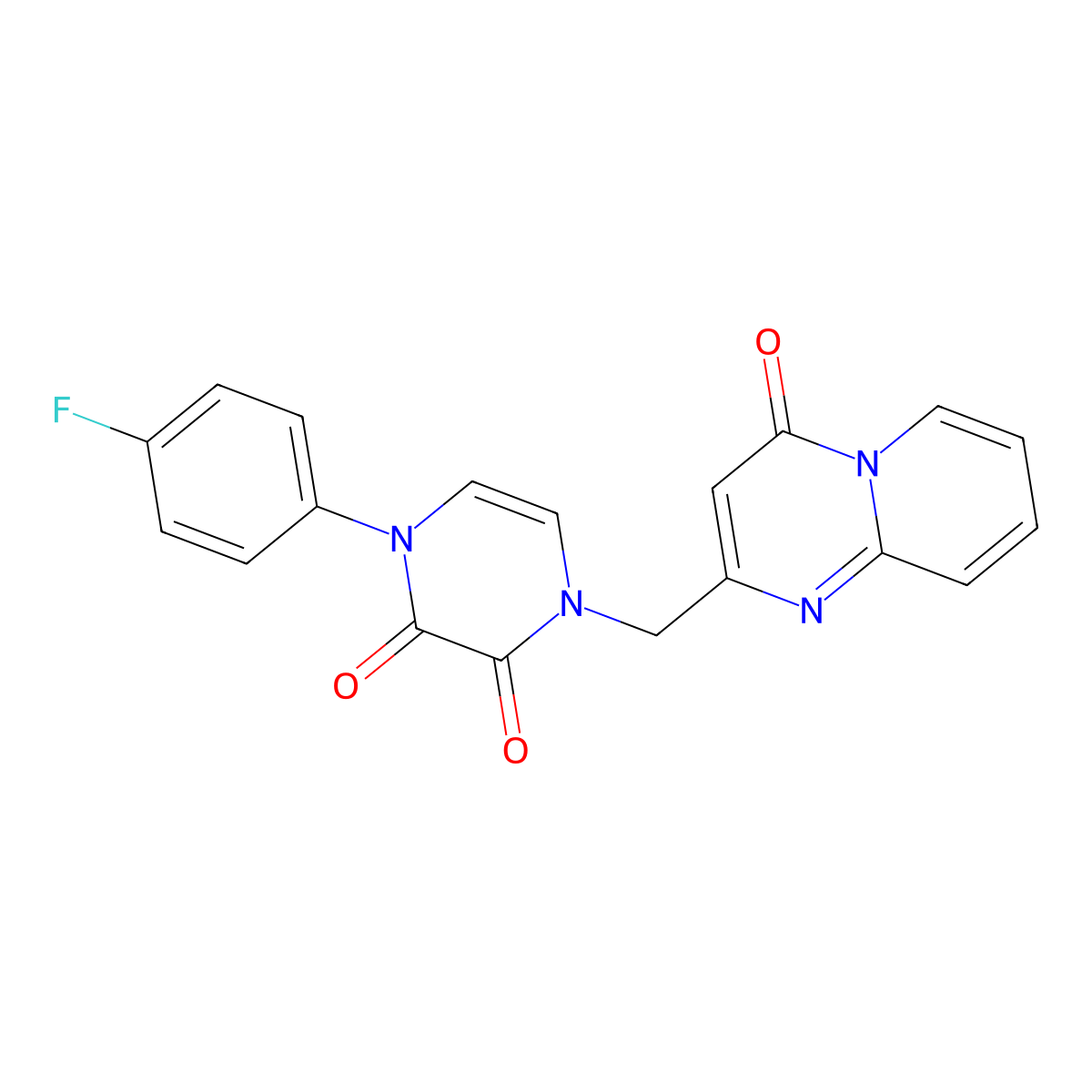 1-(4-fluorophenyl)-4-({4-oxo-4H-pyrido[1,2-a]pyrimidin-2-yl}methyl)-1,2,3,4-tetrahydropyrazine-2,3-dione molecular structure, CAS 2321904-35-0