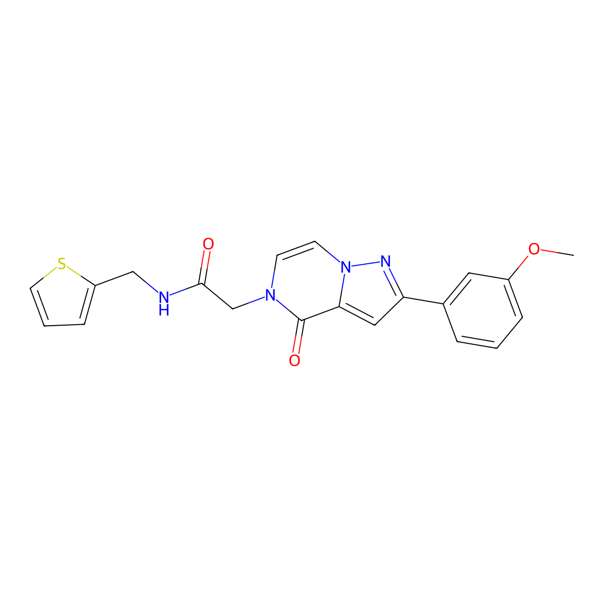2-[2-(3-methoxyphenyl)-4-oxo-4H,5H-pyrazolo[1,5-a]pyrazin-5-yl]-N-[(thiophen-2-yl)methyl]acetamide molecular structure, CAS 2321917-42-2