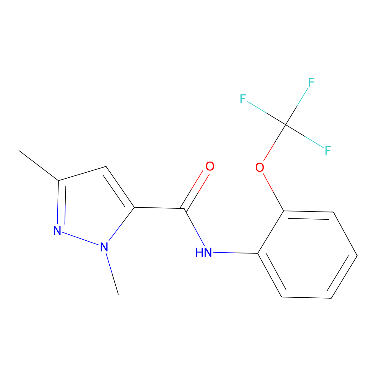 2,5-dimethyl-N-[2-(trifluoromethoxy)phenyl]pyrazole-3-carboxamide molecular structure, CAS 2321958-00-1