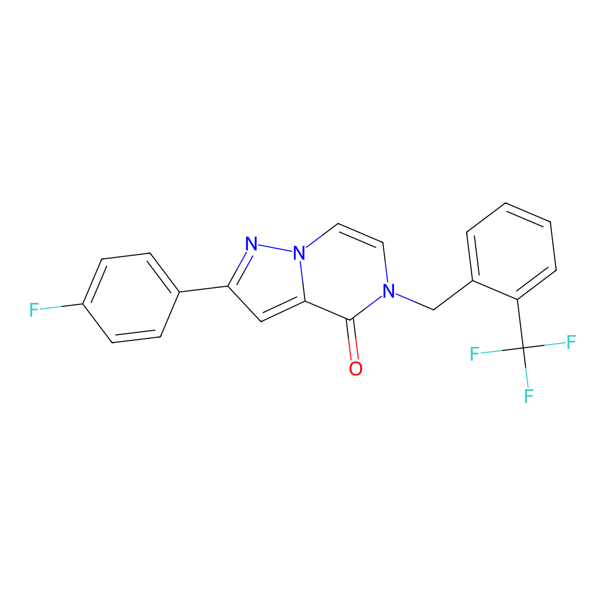 2-(4-fluorophenyl)-5-{[2-(trifluoromethyl)phenyl]methyl}-4H,5H-pyrazolo[1,5-a]pyrazin-4-one molecular structure, CAS 2321993-80-8