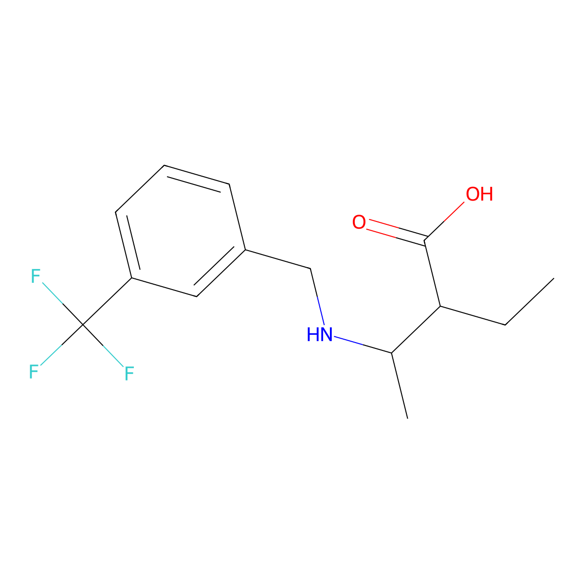 2-Ethyl-3-({[3-(trifluoromethyl)phenyl]methyl}amino)butanoic acid molecular structure, CAS 2322032-10-8