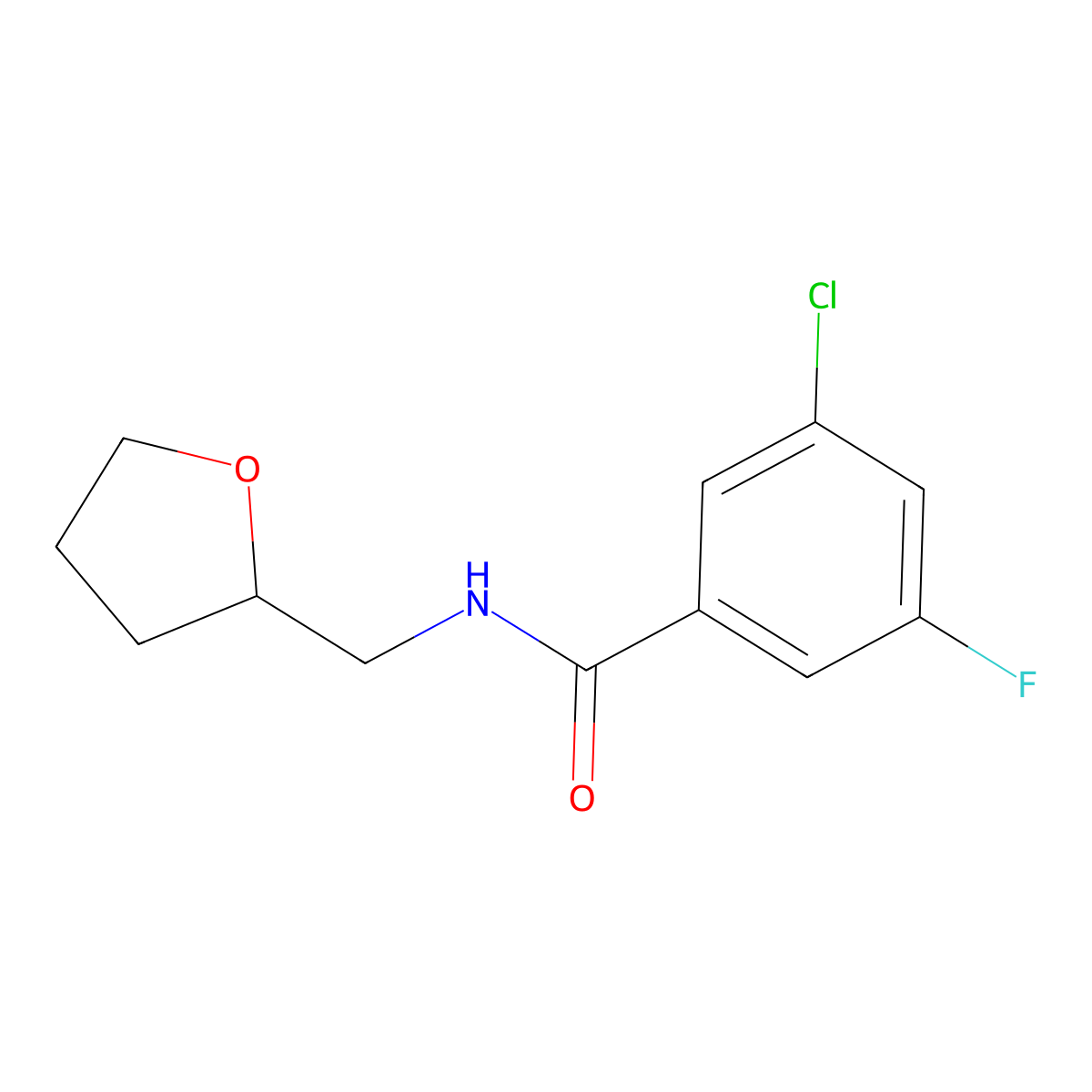3-chloro-5-fluoro-N-[(oxolan-2-yl)methyl]benzamide molecular structure, CAS 2322064-80-0