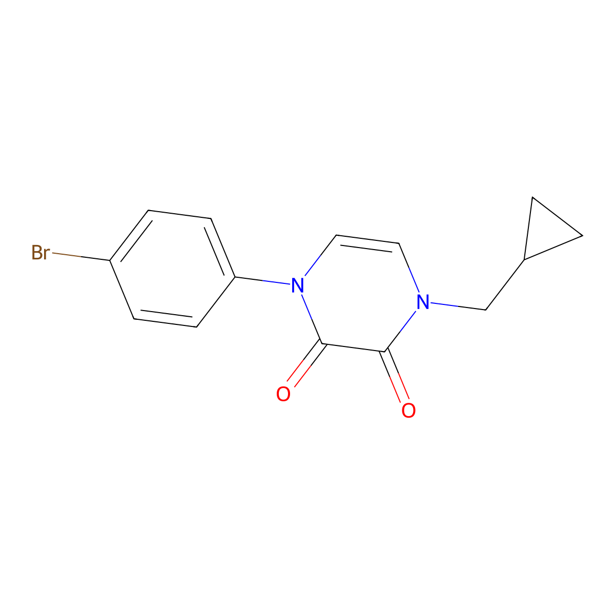 1-(4-Bromophenyl)-4-(cyclopropylmethyl)-1,2,3,4-tetrahydropyrazine-2,3-dione molecular structure, CAS 2322067-54-7