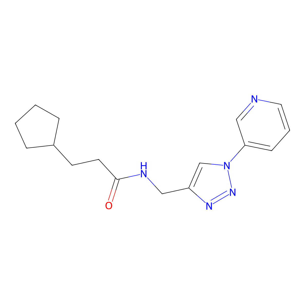 3-cyclopentyl-N-((1-(pyridin-3-yl)-1H-1,2,3-triazol-4-yl)methyl)propanamide molecular structure, CAS 2322075-12-5