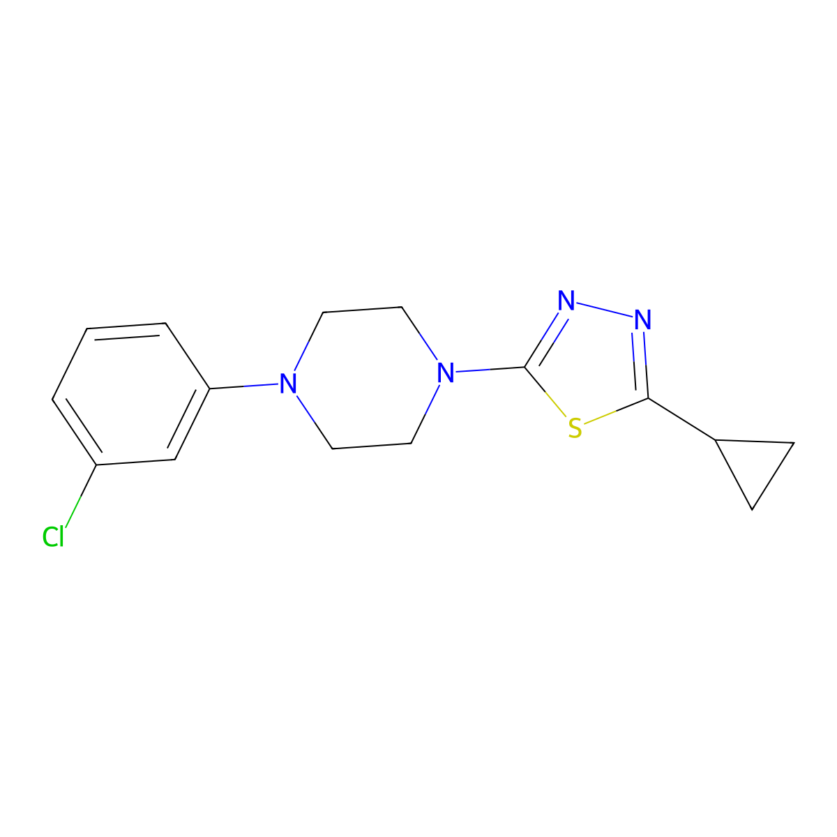 1-(3-Chlorophenyl)-4-(5-cyclopropyl-1,3,4-thiadiazol-2-yl)piperazine molecular structure, CAS 2322076-05-9