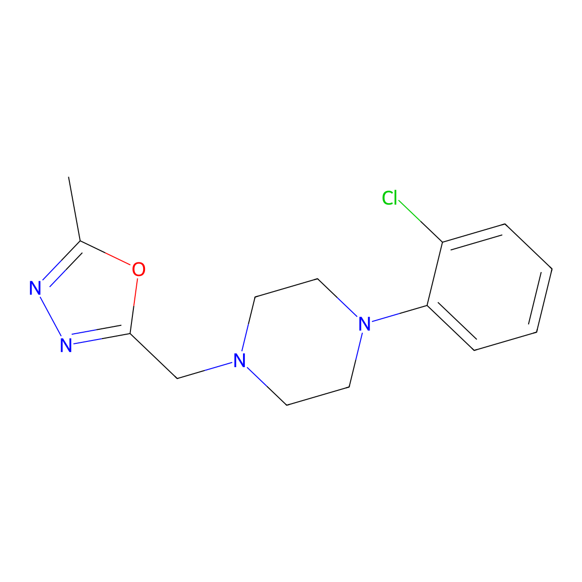 1-(2-Chlorophenyl)-4-[(5-methyl-1,3,4-oxadiazol-2-yl)methyl]piperazine molecular structure, CAS 2322097-06-1