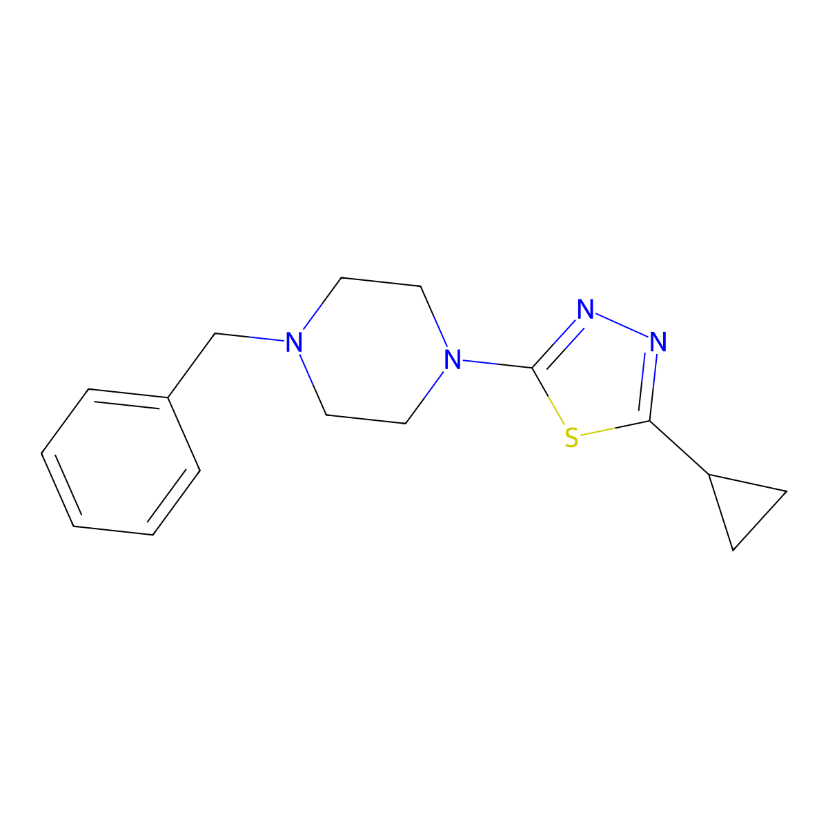 1-Benzyl-4-(5-cyclopropyl-1,3,4-thiadiazol-2-yl)piperazine molecular structure, CAS 2322098-93-9