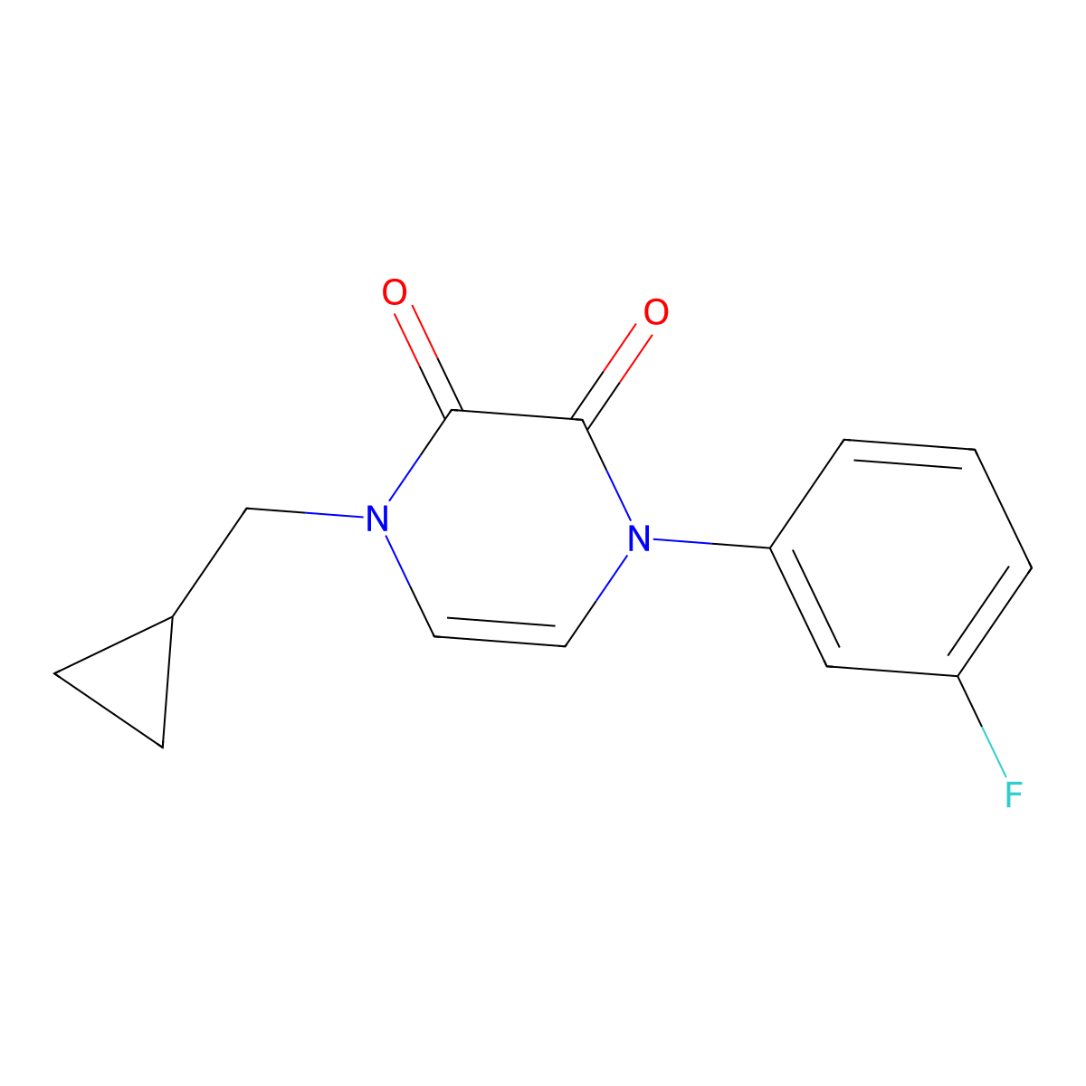 1-(Cyclopropylmethyl)-4-(3-fluorophenyl)-1,2,3,4-tetrahydropyrazine-2,3-dione molecular structure, CAS 2322137-85-7