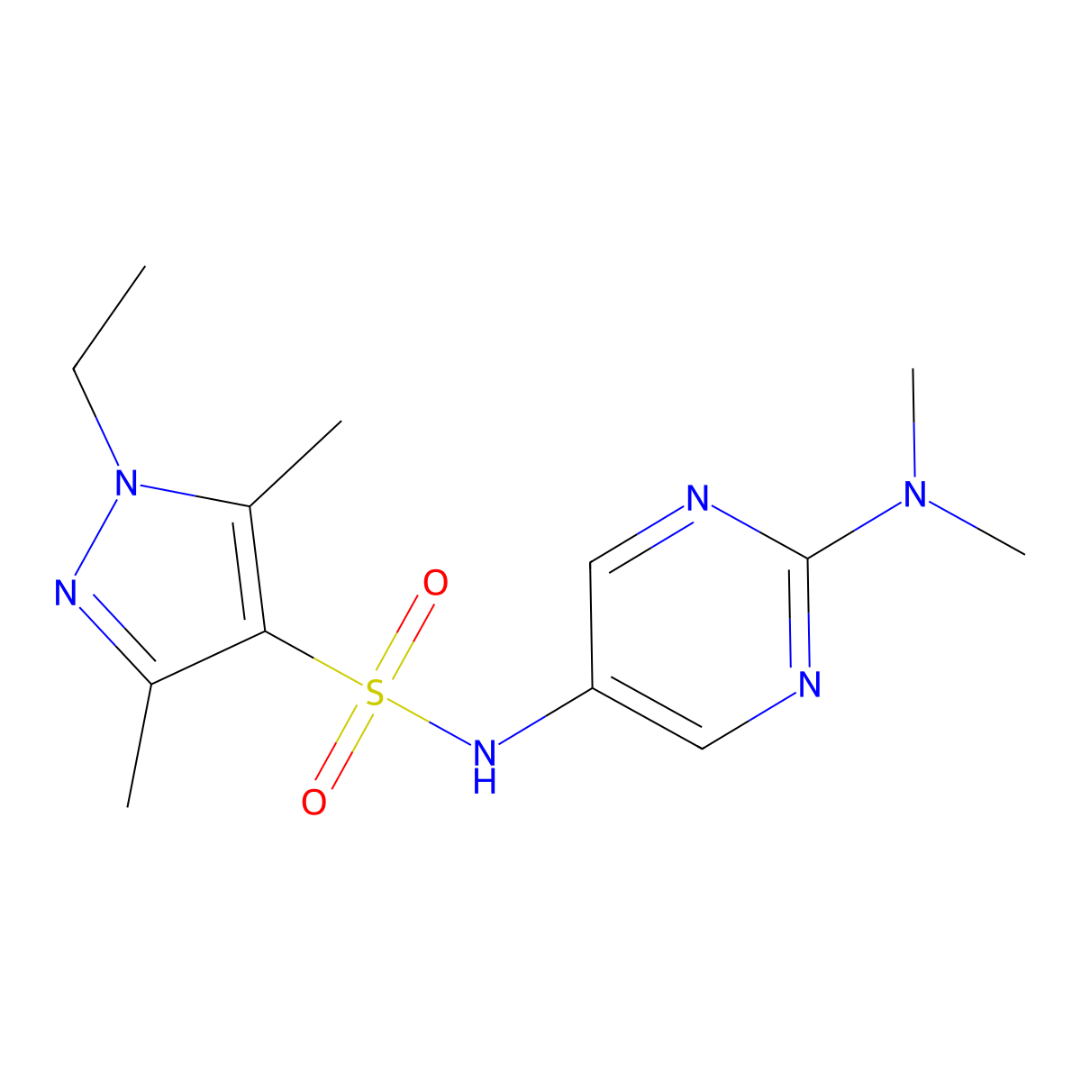 N-[2-(dimethylamino)pyrimidin-5-yl]-1-ethyl-3,5-dimethyl-1H-pyrazole-4-sulfonamide molecular structure, CAS 2322167-55-3