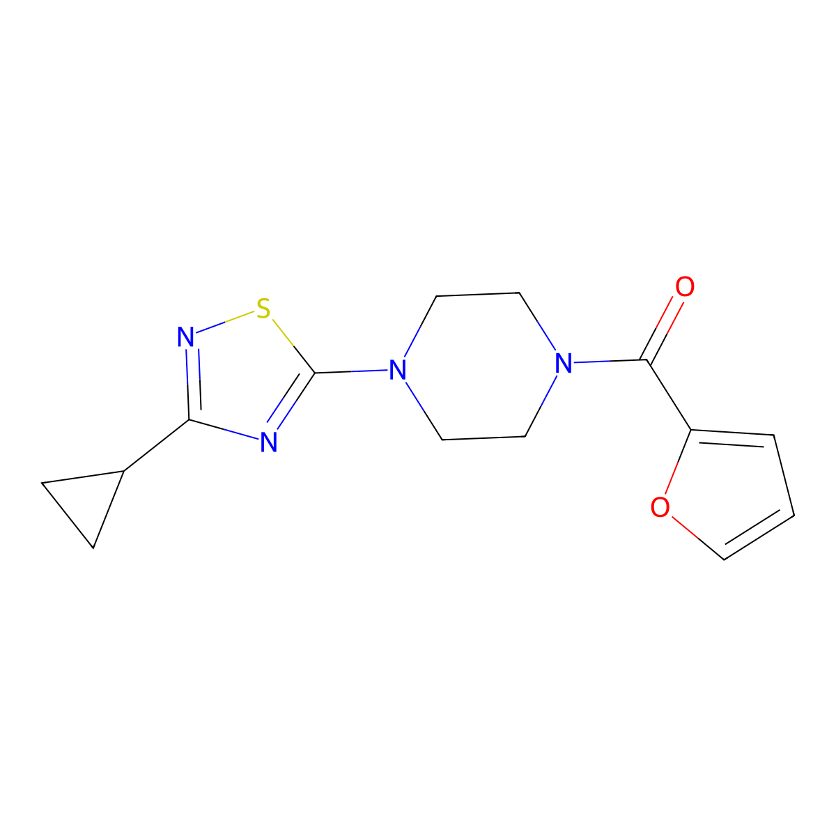 1-(3-Cyclopropyl-1,2,4-thiadiazol-5-yl)-4-(furan-2-carbonyl)piperazine molecular structure, CAS 2322173-37-3