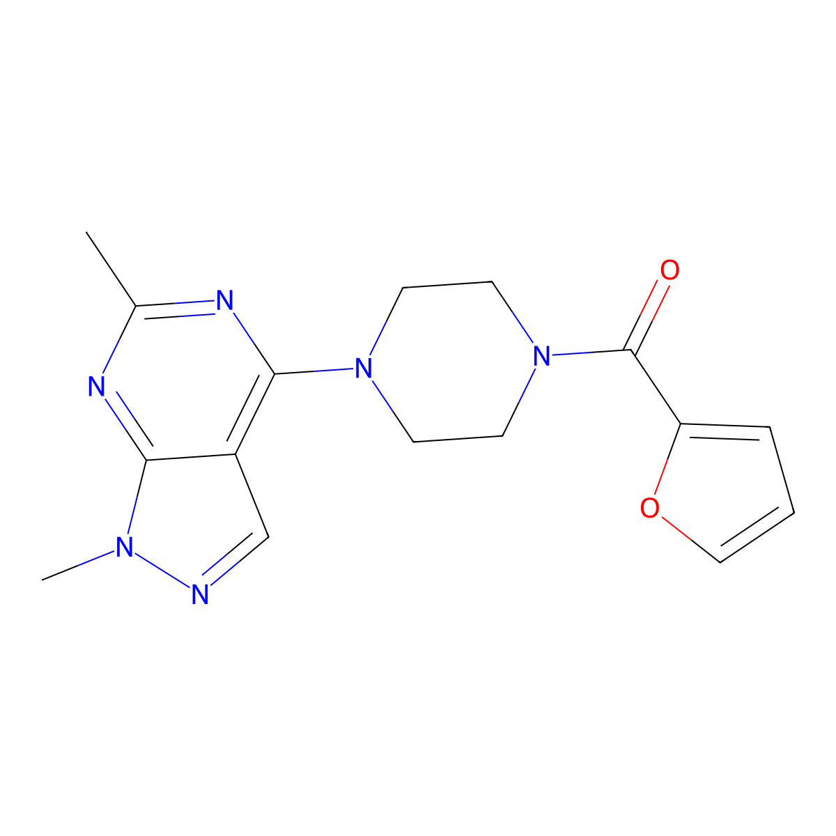 1-{1,6-dimethyl-1H-pyrazolo[3,4-d]pyrimidin-4-yl}-4-(furan-2-carbonyl)piperazine molecular structure, CAS 2322180-37-8