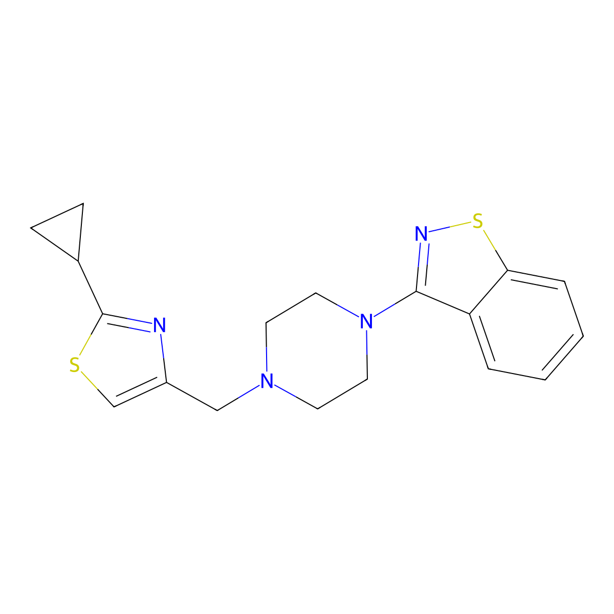 3-{4-[(2-Cyclopropyl-1,3-thiazol-4-yl)methyl]piperazin-1-yl}-1,2-benzothiazole molecular structure, CAS 2322183-89-9