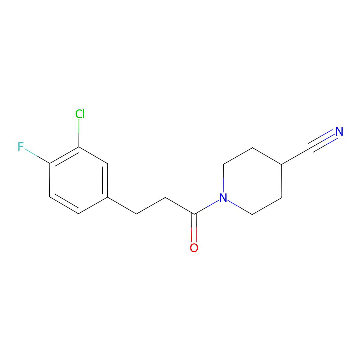 1-[3-(3-Chloro-4-fluorophenyl)propanoyl]piperidine-4-carbonitrile molecular structure, CAS 2322196-71-2