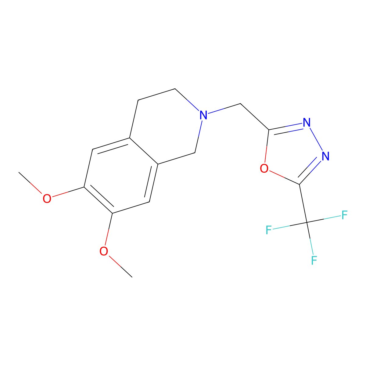 6,7-Dimethoxy-2-{[5-(trifluoromethyl)-1,3,4-oxadiazol-2-yl]methyl}-1,2,3,4-tetrahydroisoquinoline molecular structure, CAS 2322221-19-0