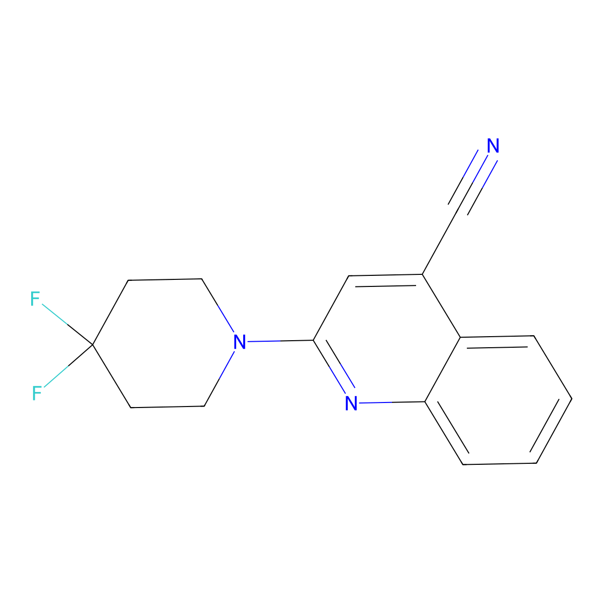 2-(4,4-Difluoropiperidin-1-yl)quinoline-4-carbonitrile molecular structure, CAS 2322221-21-4