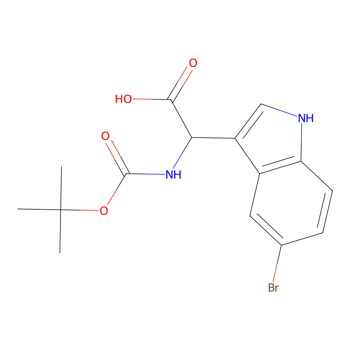 2-(5-bromo-1H-indol-3-yl)-2-{[(tert-butoxy)carbonyl]amino}acetic acid molecular structure, CAS 2322229-43-4