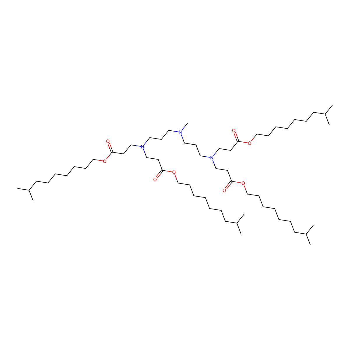 8-Methylnonyl 3-[3-[3-[bis[3-(8-methylnonoxy)-3-oxopropyl]amino]propyl-methylamino]propyl-[3-(8-methylnonoxy)-3-oxopropyl]amino]propanoate molecular structure, CAS 2322290-93-5