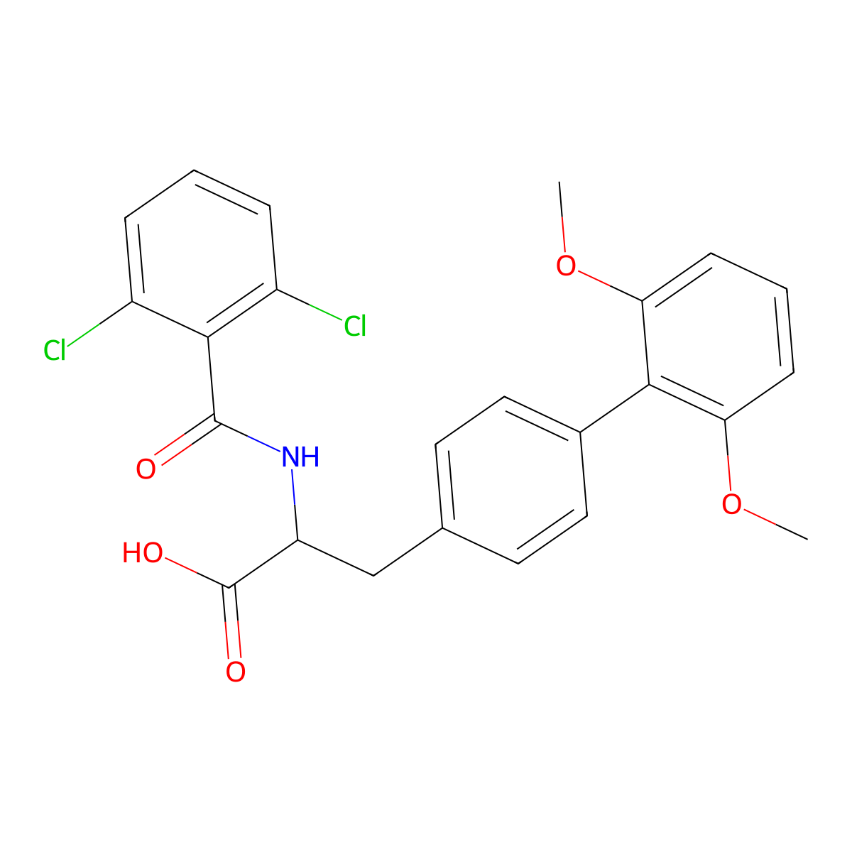 (S)-2-(2,6-Dichlorobenzamido)-3-(2',6'-dimethoxy-[1,1'-biphenyl]-4-yl)propanoic acid molecular structure, CAS 232271-19-1