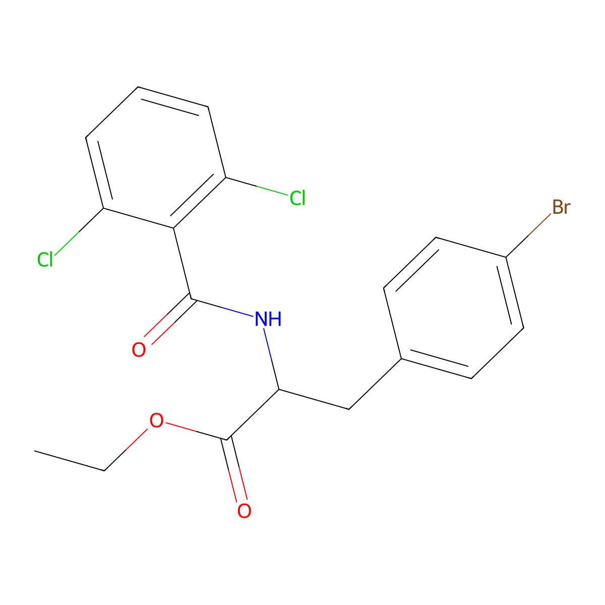 (S)-Ethyl 3-(4-bromophenyl)-2-(2,6-dichlorobenzamido)propanoate molecular structure, CAS 232276-01-6
