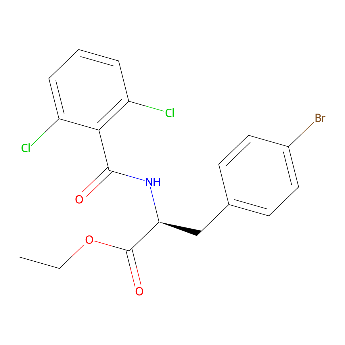 (S)-Ethyl 3-(4-bromophenyl)-2-(2,6-dichlorobenzamido)propanoate molecular structure, CAS 232276-01-6