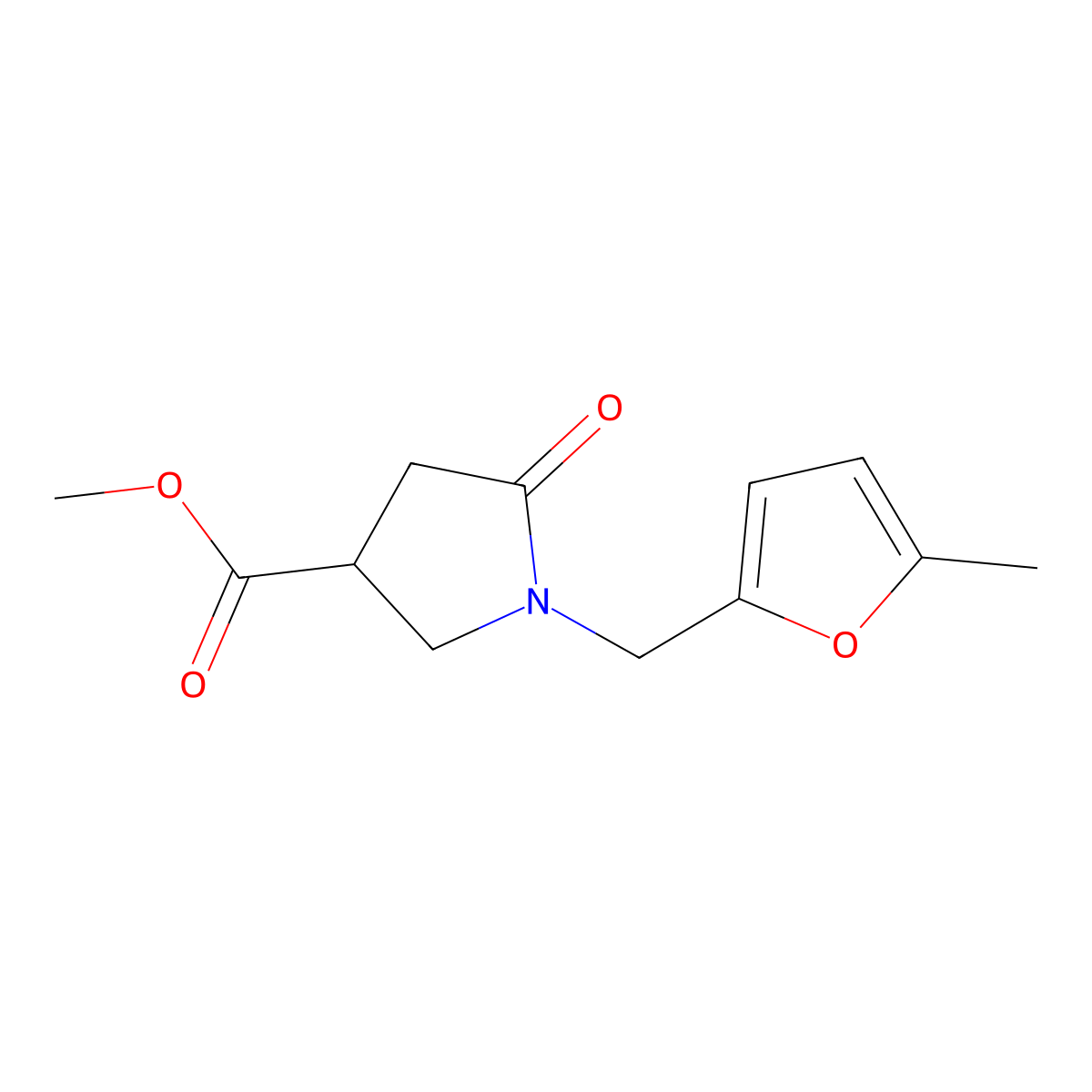 Methyl 1-[(5-methylfuran-2-yl)methyl]-5-oxopyrrolidine-3-carboxylate molecular structure, CAS 2322885-00-5