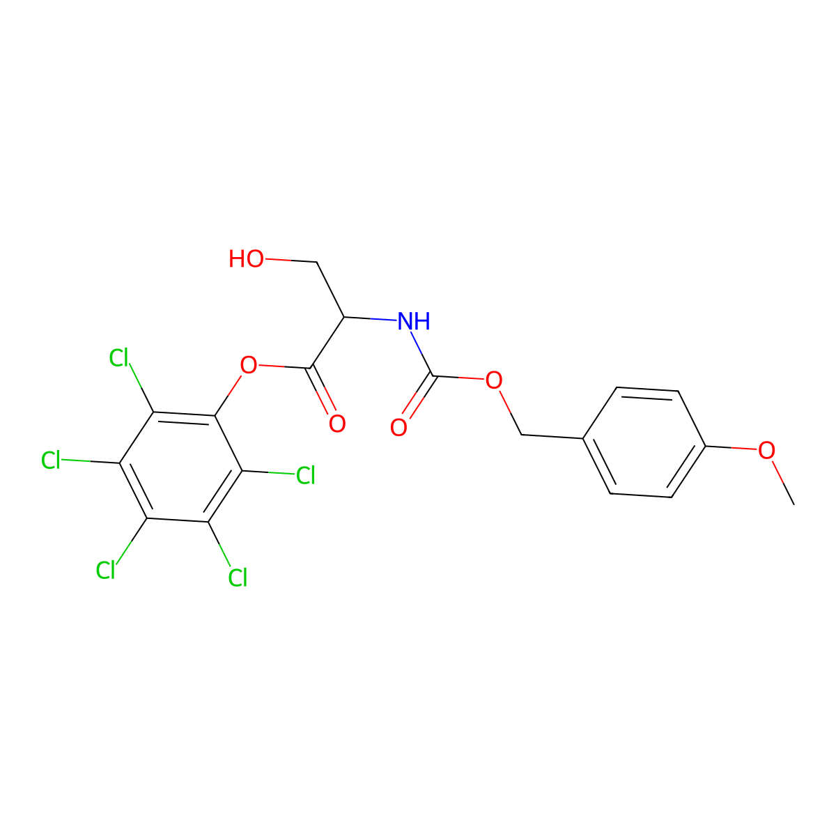 Pentachlorophenyl N-[[(4-methoxyphenyl)methoxy]carbonyl]-L-serinate molecular structure, CAS 23234-97-1