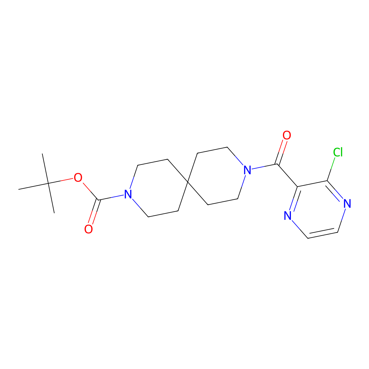 1,1-Dimethylethyl 9-[(3-chloro-2-pyrazinyl)carbonyl]-3,9-diazaspiro[5.5]undecane-3-carboxylate molecular structure, CAS 2323535-25-5