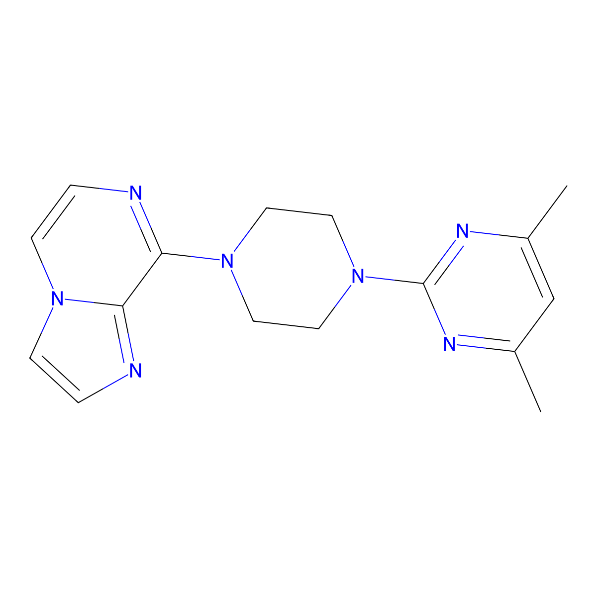 2-(4-{Imidazo[1,2-a]pyrazin-8-yl}piperazin-1-yl)-4,6-dimethylpyrimidine molecular structure, CAS 2324030-00-2
