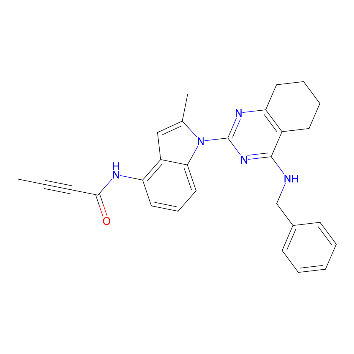 N-[1-[4-(benzylamino)-5,6,7,8-tetrahydroquinazolin-2-yl]-2-methylindol-4-yl]but-2-ynamide molecular structure, CAS 2324158-08-7