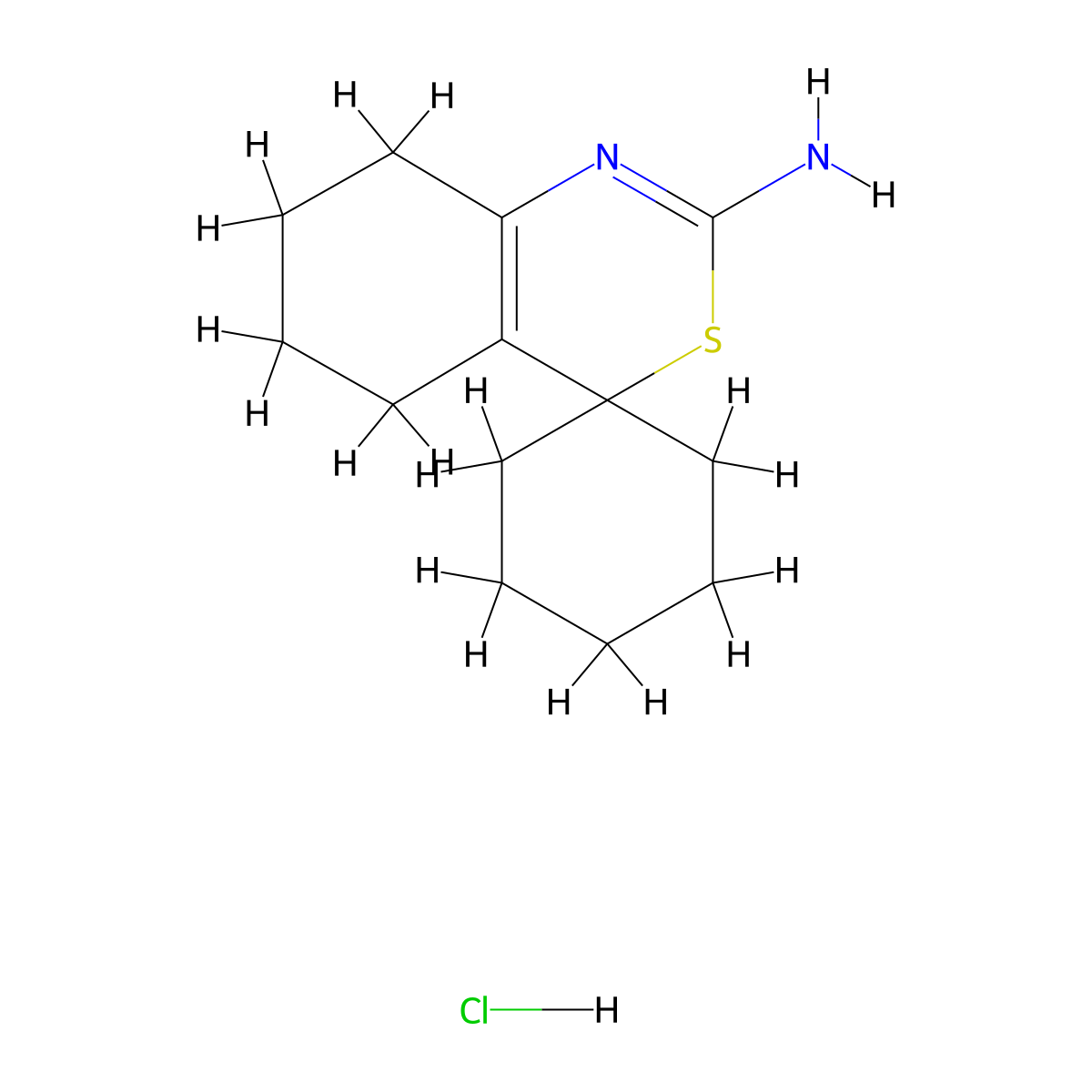 Spiro(4H-3,1-benzothiazine-4,1'-cyclohexane), 5,6,7,8-tetrahydro-2-amino-, hydrochloride molecular structure, CAS 23242-29-7