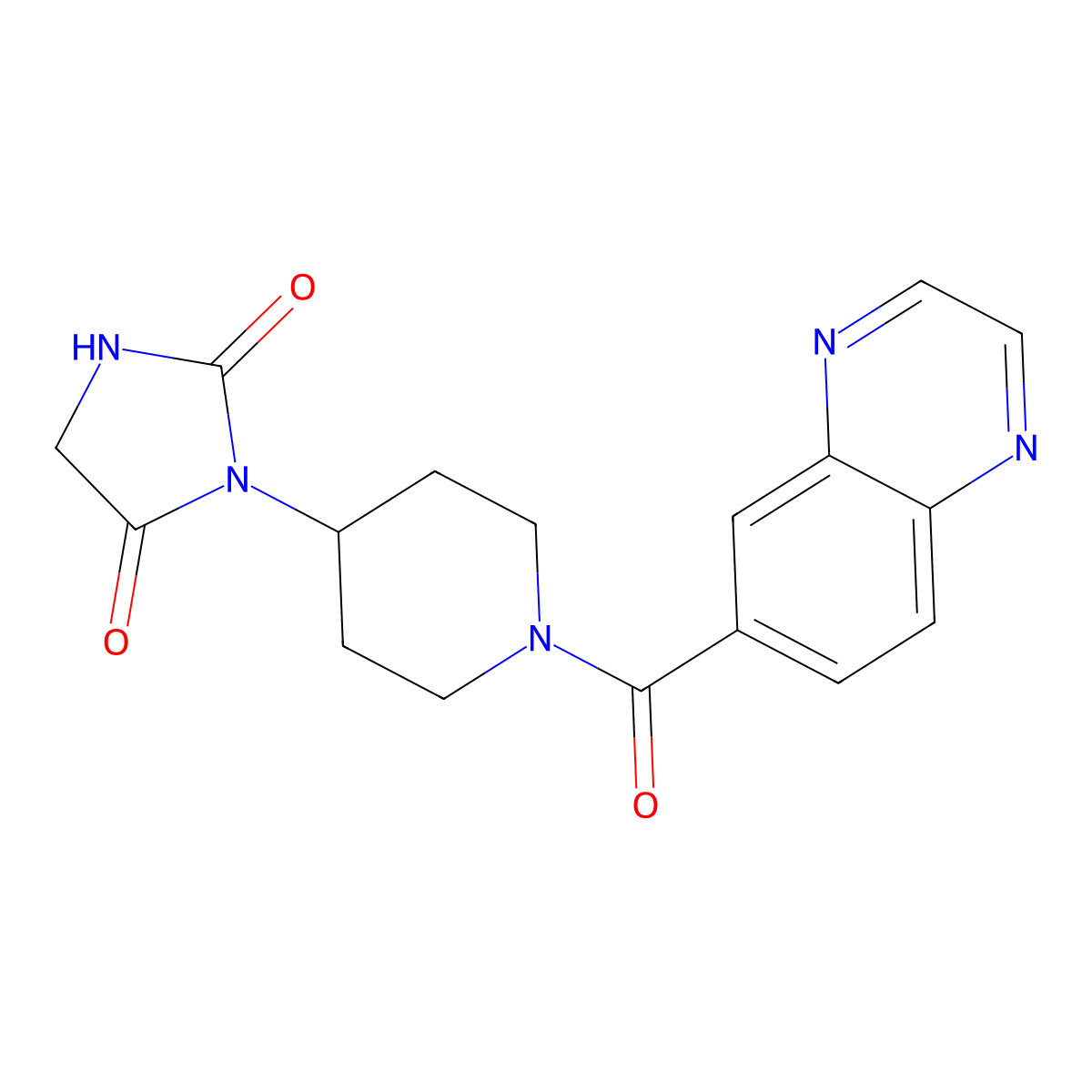 3-[1-(Quinoxaline-6-carbonyl)piperidin-4-yl]imidazolidine-2,4-dione molecular structure, CAS 2324588-49-8