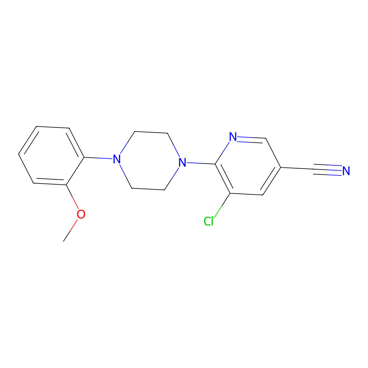 5-Chloro-6-[4-(2-methoxyphenyl)piperazin-1-yl]pyridine-3-carbonitrile molecular structure, CAS 2324589-03-7