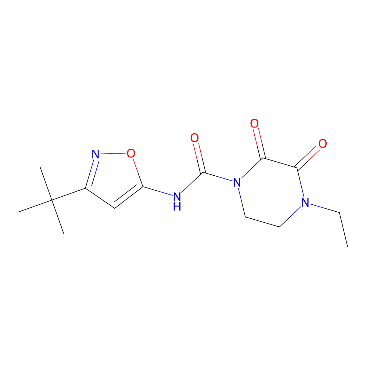 N-(3-tert-butyl-1,2-oxazol-5-yl)-4-ethyl-2,3-dioxopiperazine-1-carboxamide molecular structure, CAS 2324591-24-2