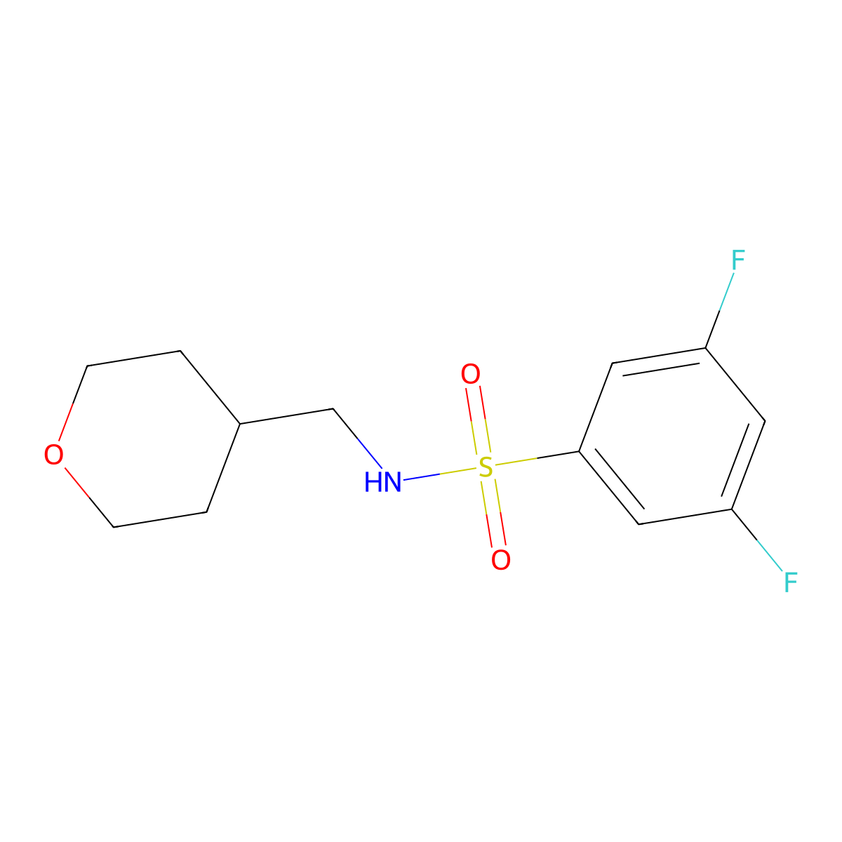 3,5-difluoro-N-[(oxan-4-yl)methyl]benzene-1-sulfonamide molecular structure, CAS 2324599-89-3