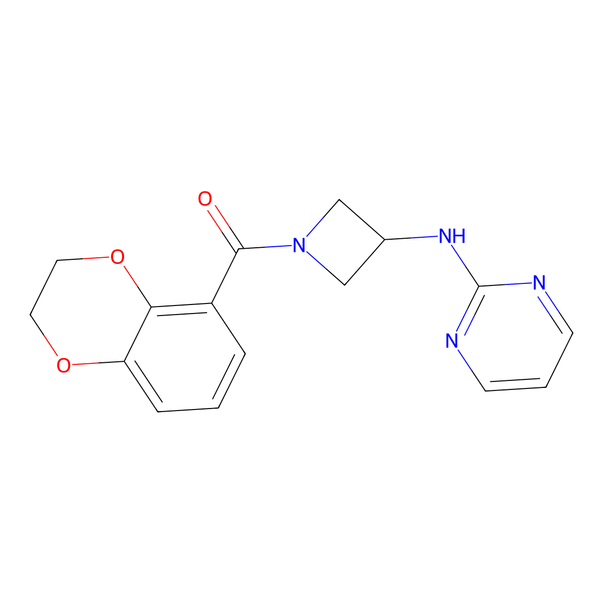 (2,3-Dihydrobenzo[b][1,4]dioxin-5-yl)(3-(pyrimidin-2-ylamino)azetidin-1-yl)methanone molecular structure, CAS 2324600-61-3