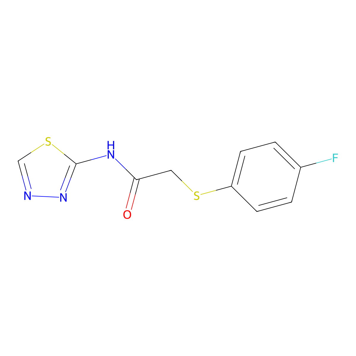 2-[(4-fluorophenyl)sulfanyl]-N-(1,3,4-thiadiazol-2-yl)acetamide molecular structure, CAS 2324601-91-2