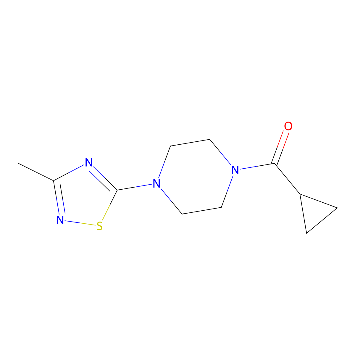 1-Cyclopropanecarbonyl-4-(3-methyl-1,2,4-thiadiazol-5-yl)piperazine molecular structure, CAS 2324607-81-8
