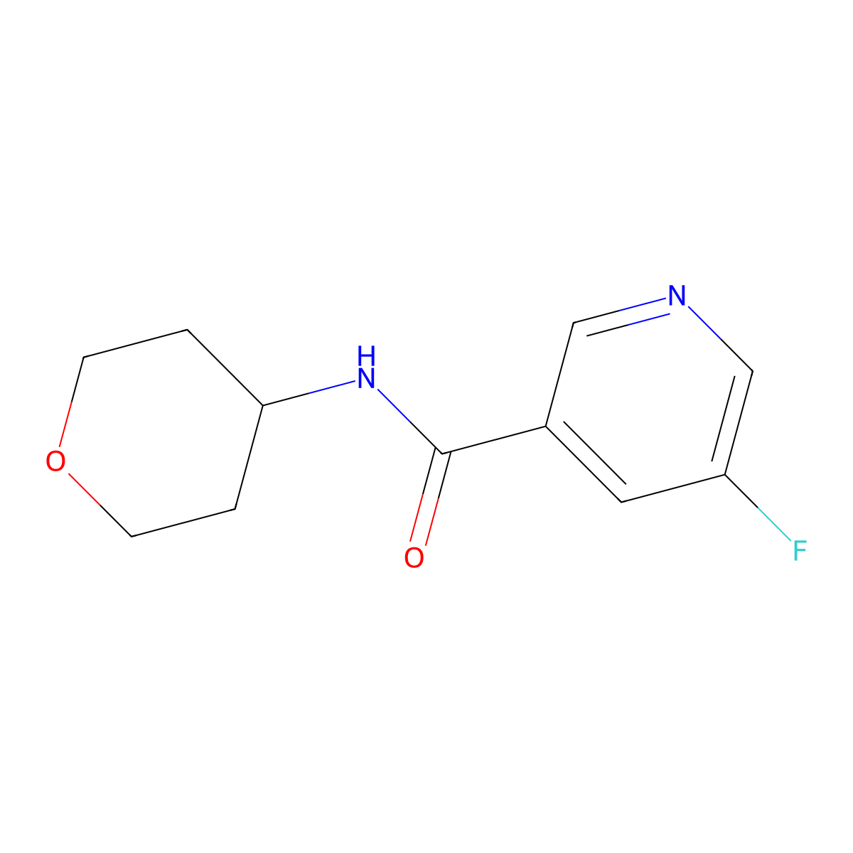 5-fluoro-N-(oxan-4-yl)pyridine-3-carboxamide molecular structure, CAS 2324608-37-7
