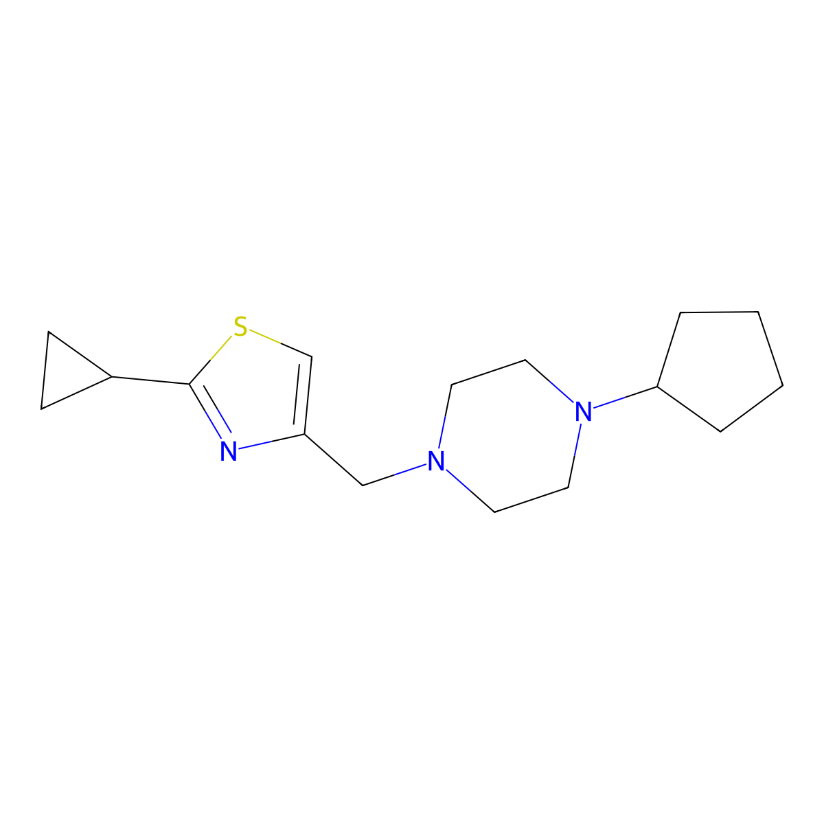 1-Cyclopentyl-4-[(2-cyclopropyl-1,3-thiazol-4-yl)methyl]piperazine molecular structure, CAS 2324620-49-5