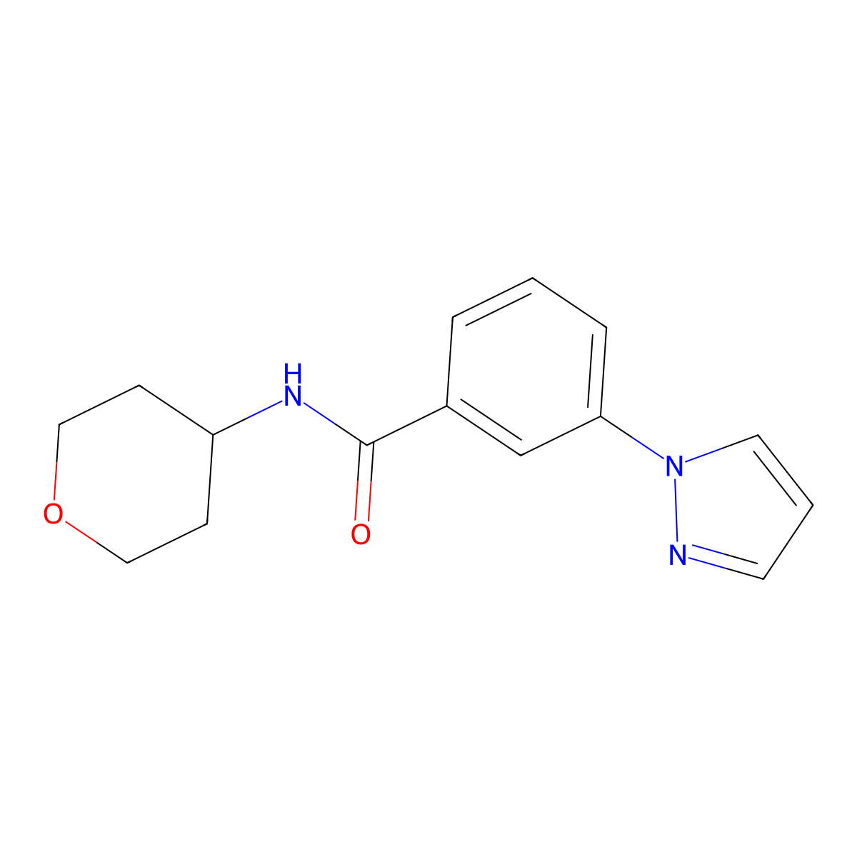 N-(oxan-4-yl)-3-(1H-pyrazol-1-yl)benzamide molecular structure, CAS 2324620-61-1