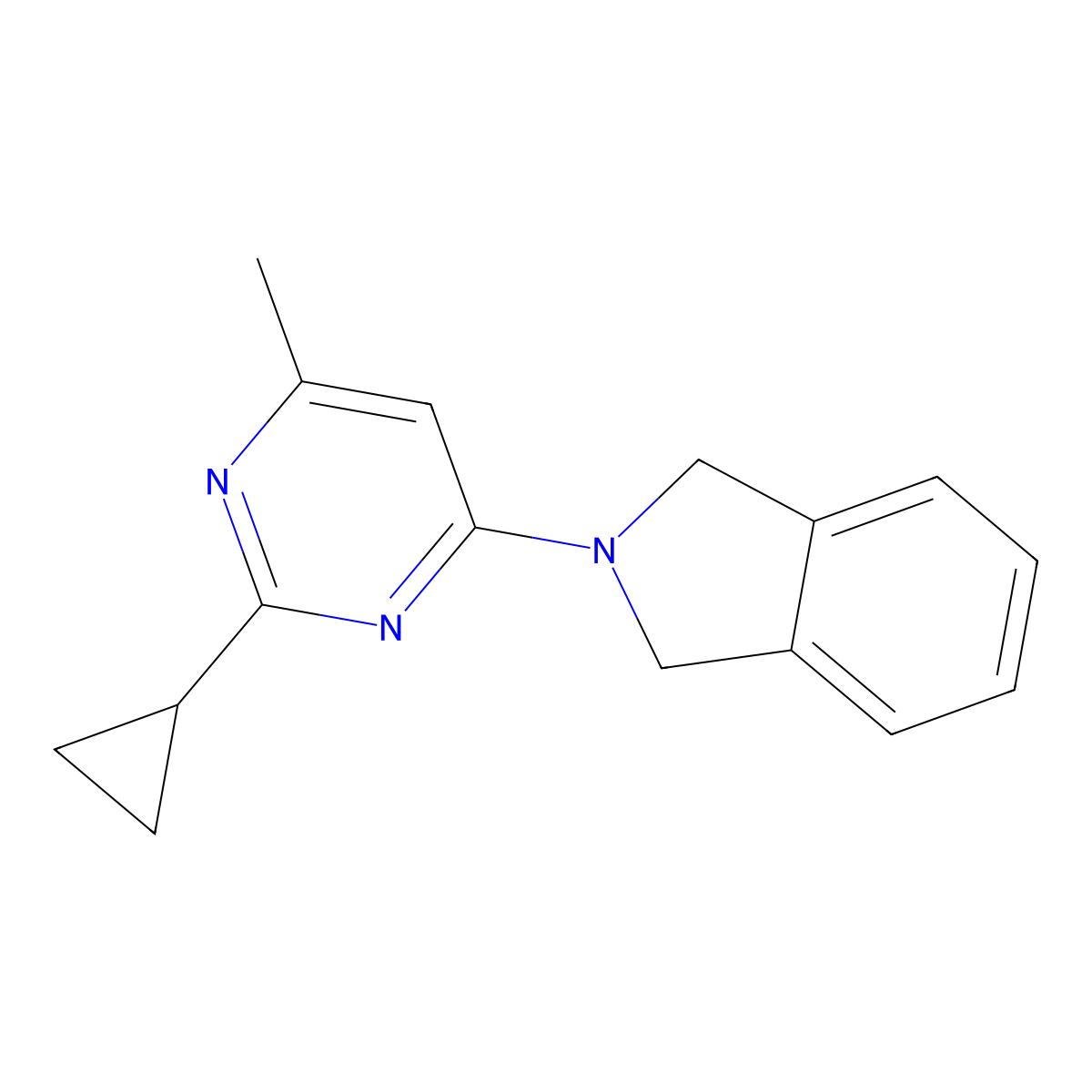 2-(2-cyclopropyl-6-methylpyrimidin-4-yl)-2,3-dihydro-1H-isoindole molecular structure, CAS 2324620-68-8