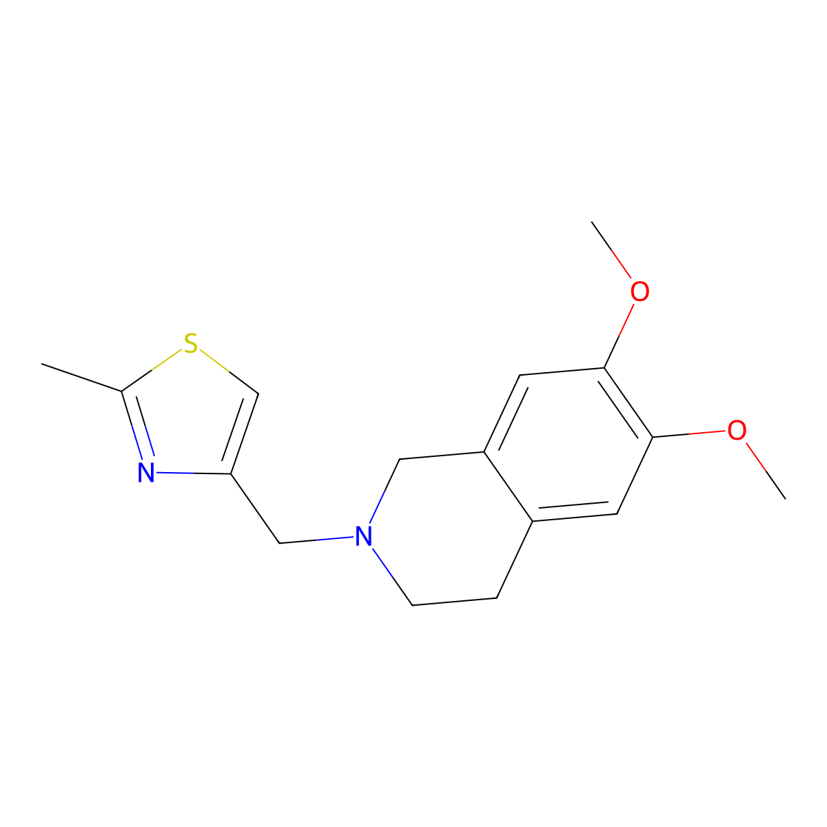 6,7-Dimethoxy-2-[(2-methyl-1,3-thiazol-4-yl)methyl]-1,2,3,4-tetrahydroisoquinoline molecular structure, CAS 2324620-96-2