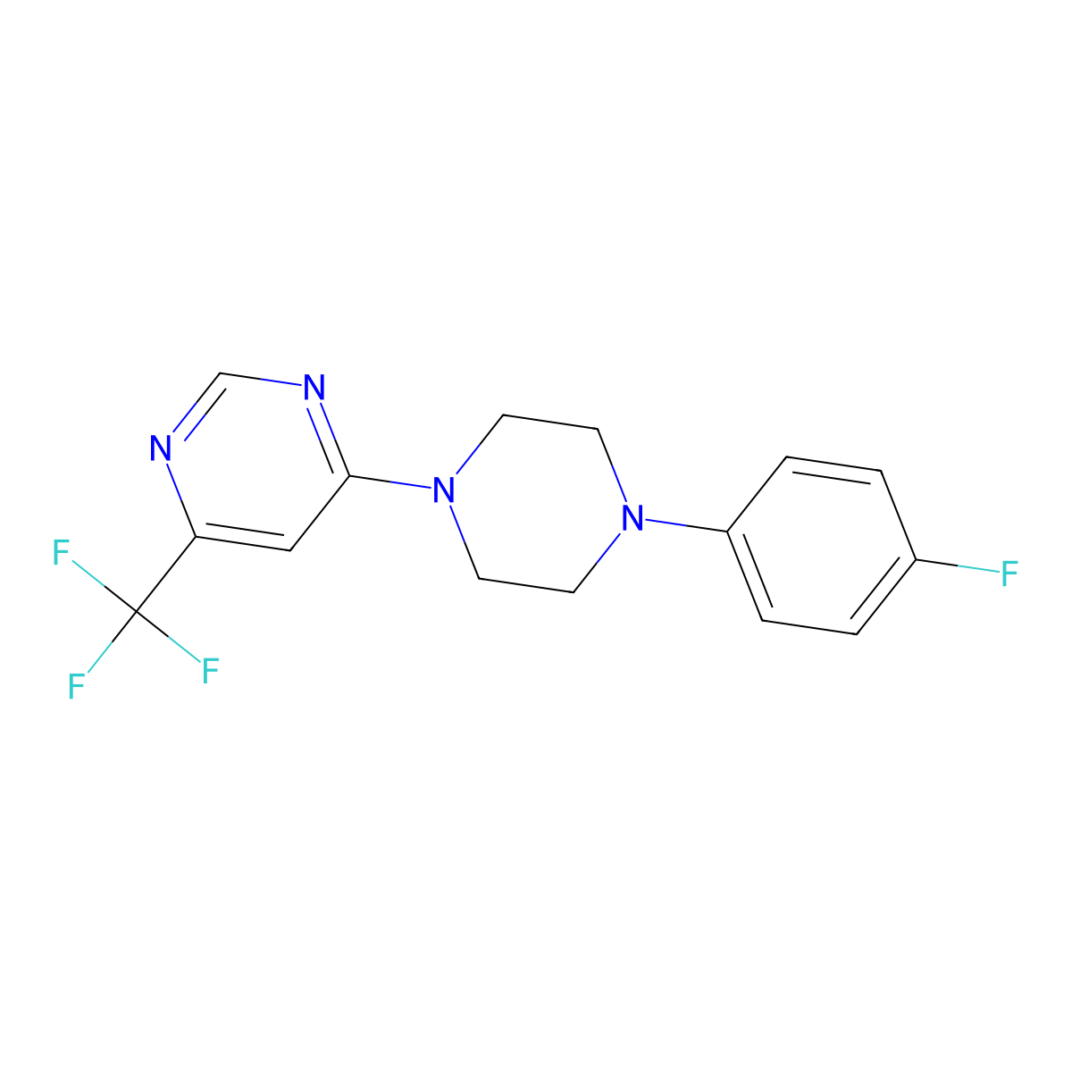 4-[4-(4-Fluorophenyl)piperazin-1-yl]-6-(trifluoromethyl)pyrimidine molecular structure, CAS 2324633-15-8