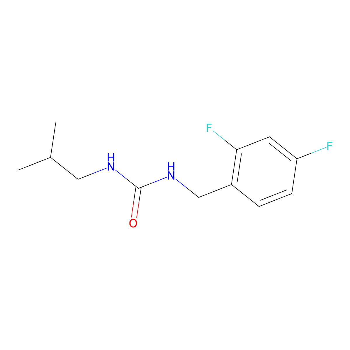1-[(2,4-Difluorophenyl)methyl]-3-(2-methylpropyl)urea molecular structure, CAS 2324647-66-5