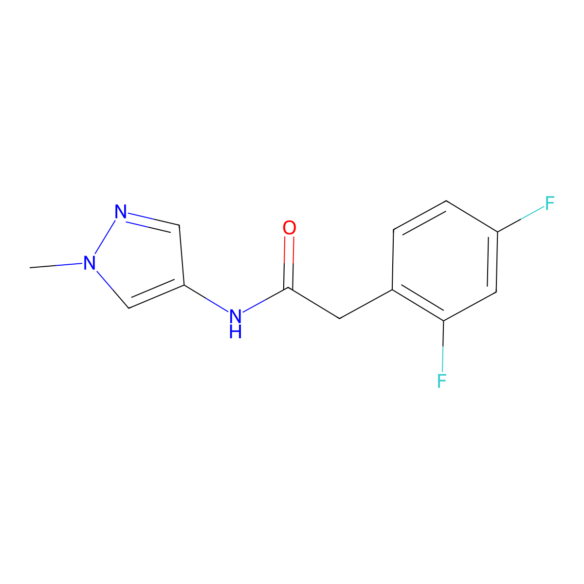 2-(2,4-difluorophenyl)-N-(1-methyl-1H-pyrazol-4-yl)acetamide molecular structure, CAS 2324659-11-0
