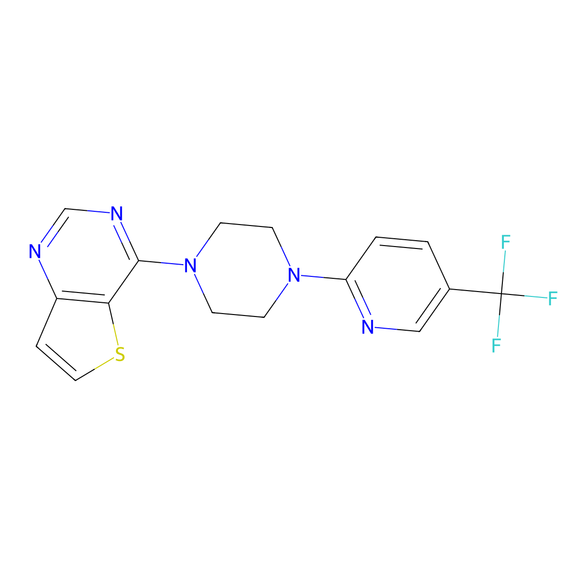 1-{Thieno[3,2-d]pyrimidin-4-yl}-4-[5-(trifluoromethyl)pyridin-2-yl]piperazine molecular structure, CAS 2324663-60-5