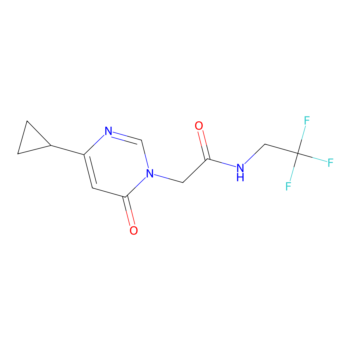 2-(4-cyclopropyl-6-oxo-1,6-dihydropyrimidin-1-yl)-N-(2,2,2-trifluoroethyl)acetamide molecular structure, CAS 2324678-58-0