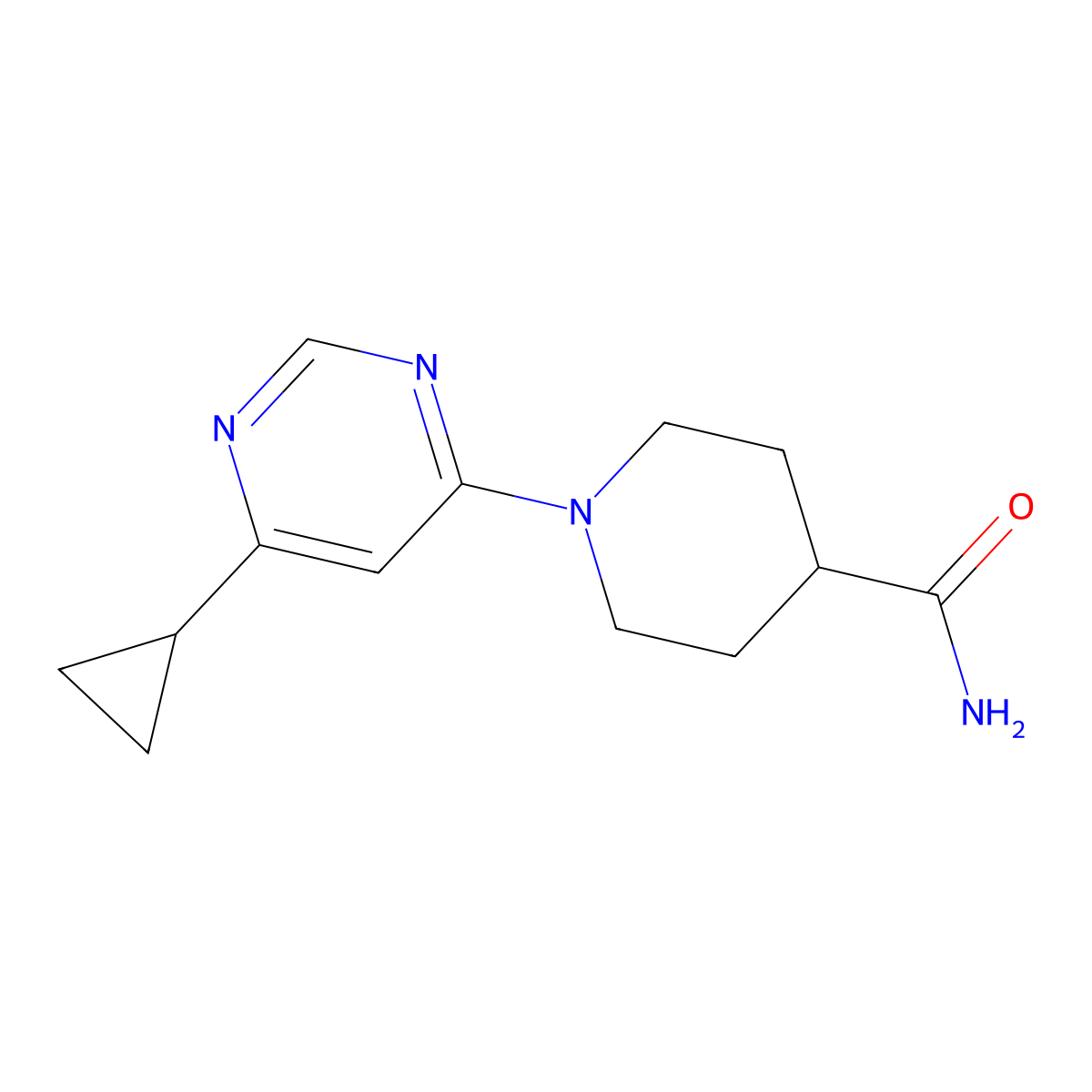 1-(6-Cyclopropylpyrimidin-4-yl)piperidine-4-carboxamide molecular structure, CAS 2324697-33-6