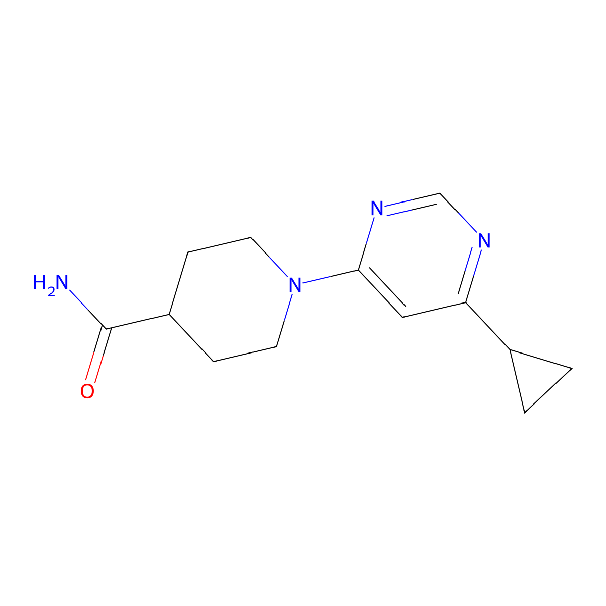 1-(6-Cyclopropylpyrimidin-4-yl)piperidine-4-carboxamide molecular structure, CAS 2324697-33-6