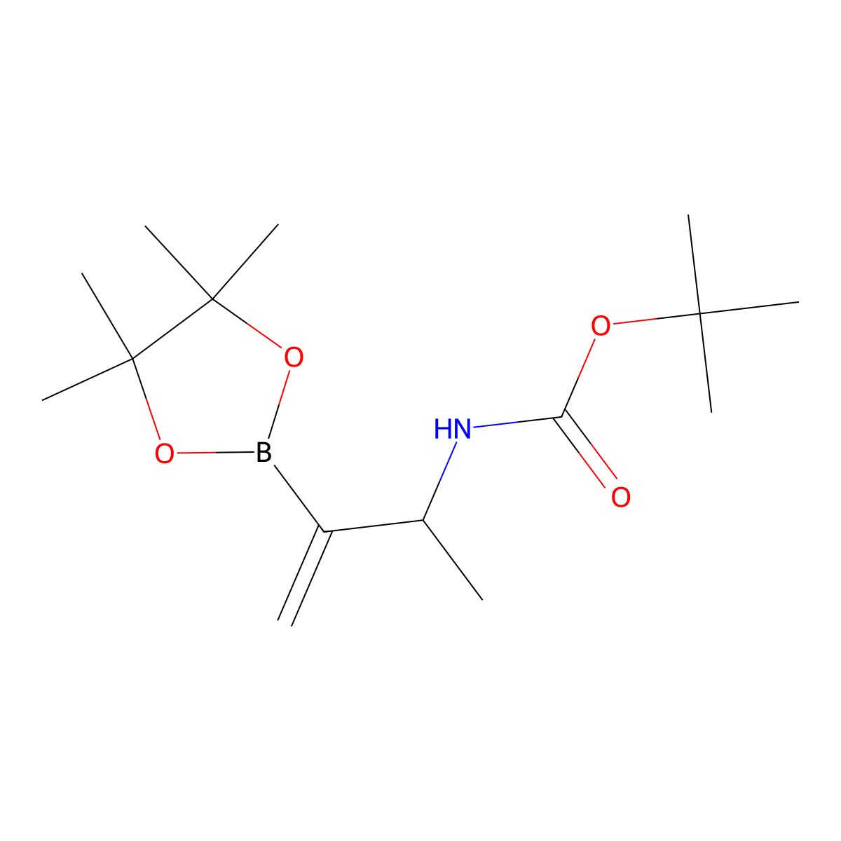 tert-Butyl (R)-(3-(4,4,5,5-tetramethyl-1,3,2-dioxaborolan-2-yl)but-3-en-2-yl)carbamate molecular structure, CAS 2324786-42-5